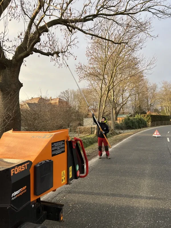 Lichtraumprofil herstellen – Baumschnitt an einer Straße mit Häcksler